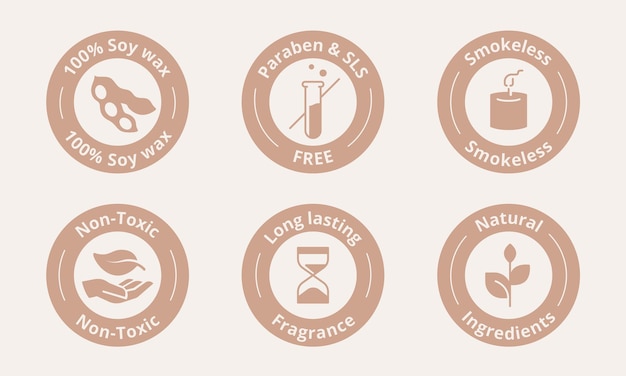 Vecteur etiquette de certification bougie parfumée. symbole des caractéristiques spéciales. illustration vectorielle d'insigne de bougie aromatique.