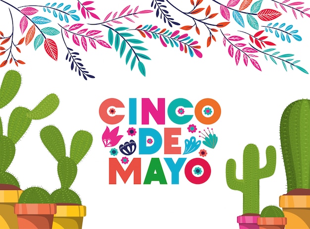 Étiquette Cinco De Mayo Avec L'icône De Cactus