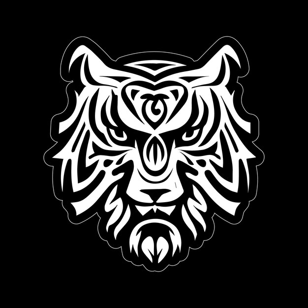 Étiquette à Dessin De Visage De Tigre En Noir Et Blanc à Imprimer Sur Demande