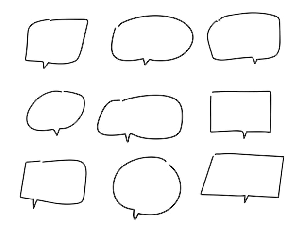 Étiquette de discours à bulle dessinée à la main Ballons de pensée vides