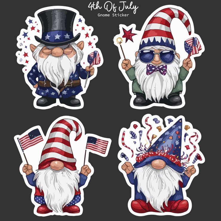 Vecteur étiquette du 4 juillet des gnomes cliparts