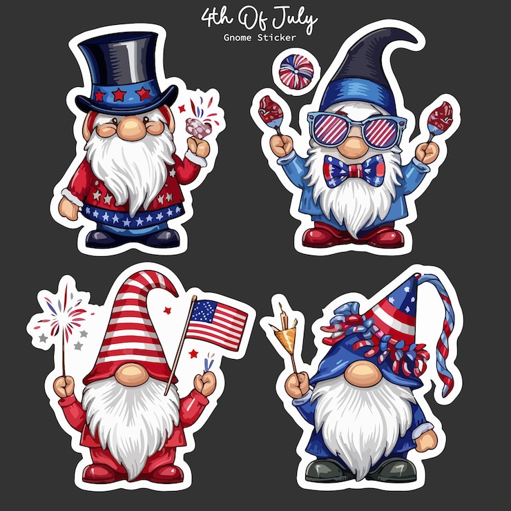 Vecteur étiquette du 4 juillet des gnomes cliparts