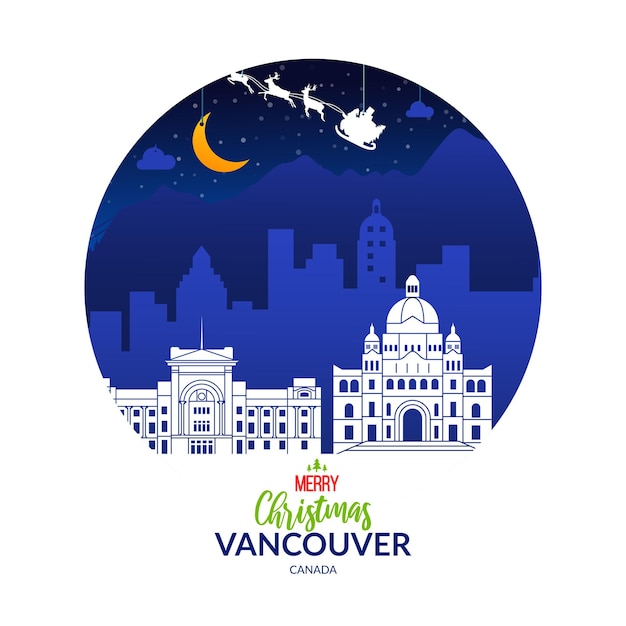 Étiquette Enneigée D'hiver Avec La Ville De Vancouver De Vacances De Noël, Canada