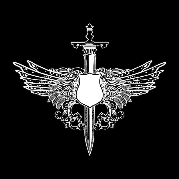 Vecteur Étiquette d'illustration d'ailes d'épée