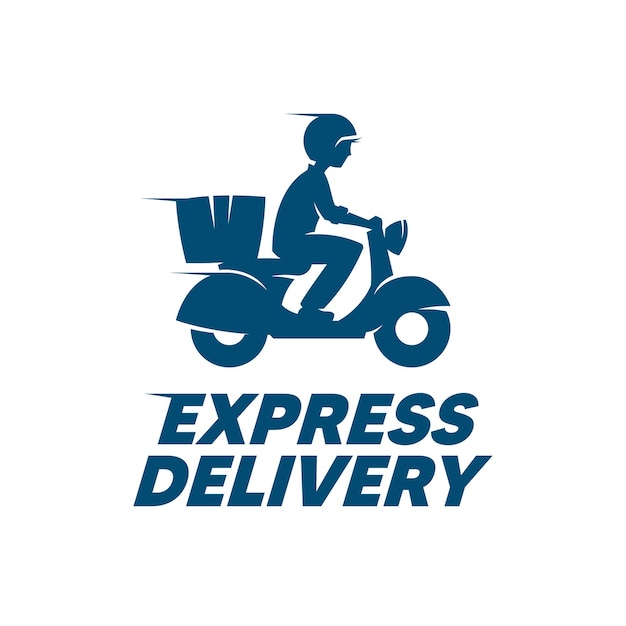 Vecteur Étiquette de livraison express courier boy riding motor bike logo vectoriel