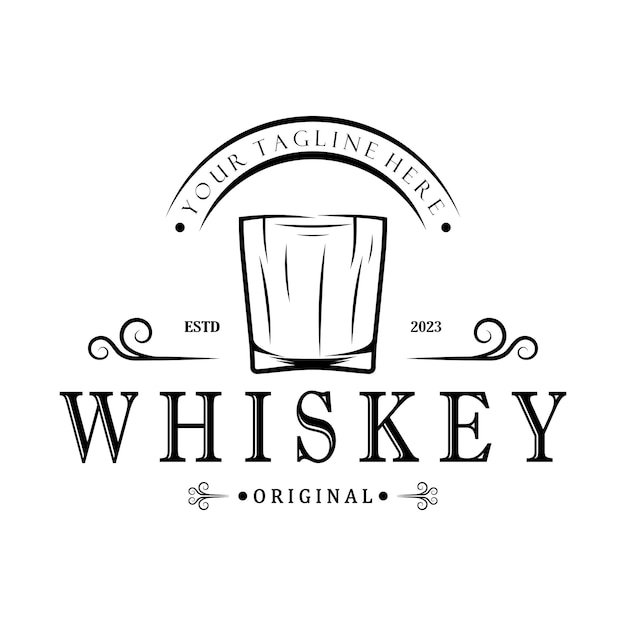 Vecteur Étiquette de logo de whisky premium vintage avec verre ou bière pour boissons bars clubs cafés entreprises