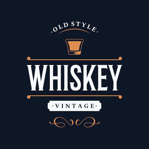 Vecteur Étiquette de logotype de whisky premium vintage avec lettrage à la main pour les boissons société de pub de rhum