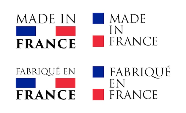 Etiquette Made In France (et Traduction Française) Simple. Texte Aux Couleurs Nationales Disposées Horizontalement Et Verticalement.