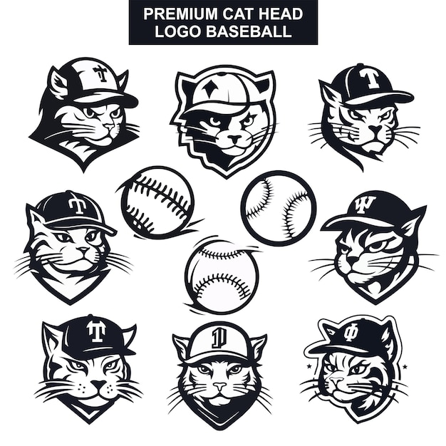 Vecteur Étiquette de mascotte de l'équipe de base-ball de la collection cat head