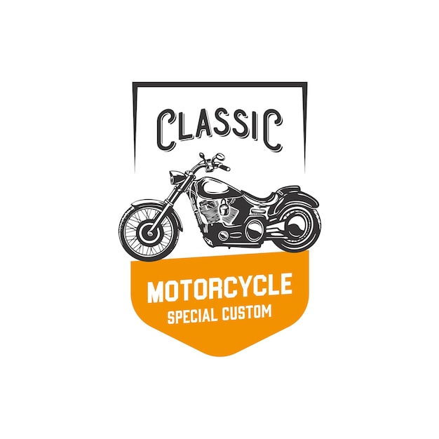 Étiquette De Moto Personnalisée De Style Vintage Avec Modèle De Conception De Logo Vectoriel Isolé Sur Fond Blanc.