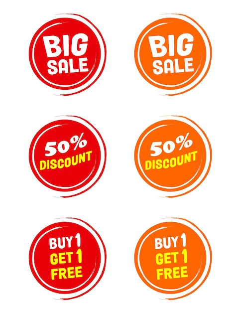 Étiquette rouge et autocollant de prix de vente Étiquettes de collection rouges et orange de vente