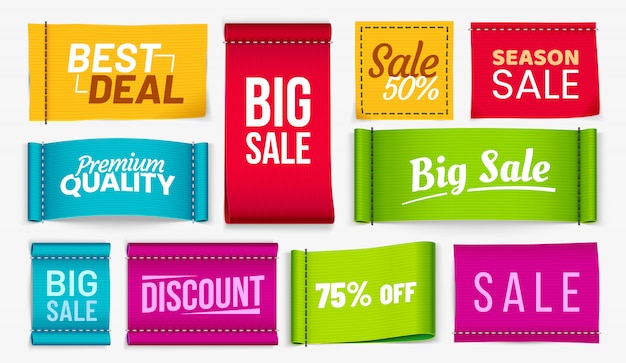 Étiquette de tissu à prix réduit, étiquette de tissus de coupons de meilleure offre et étiquettes de textile de vente de saison
