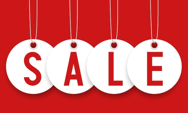 Étiquette de vente Étiquettes blanches sur fond rouge Illustration vectorielle