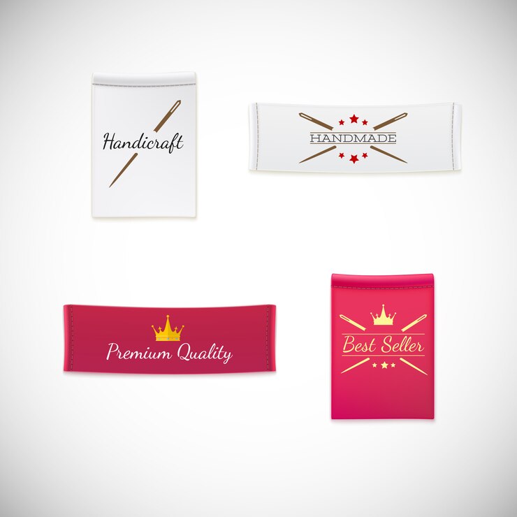 Étiquette de vêtements réalistes de vecteur avec logo.