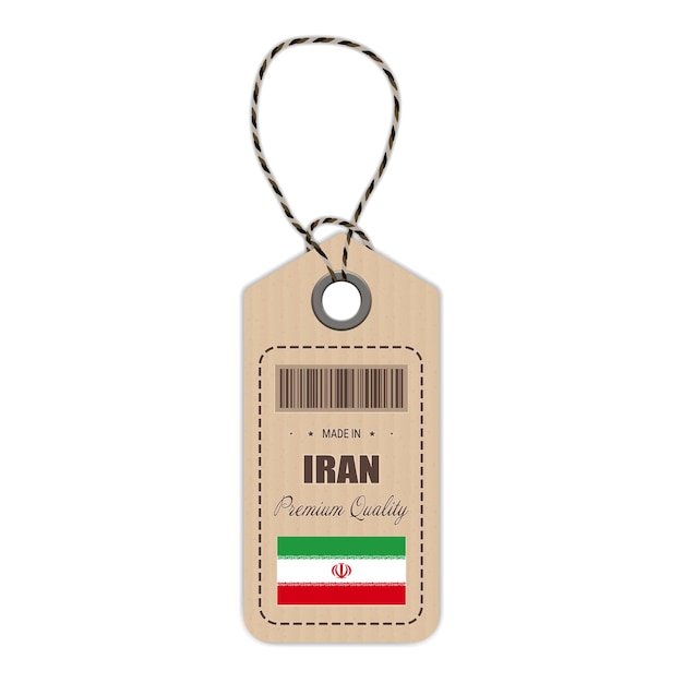 Étiquette Volante Fabriquée En Iran Avec L'icône Du Drapeau Isolée Sur Une Illustration Vectorielle De Fond Blanc