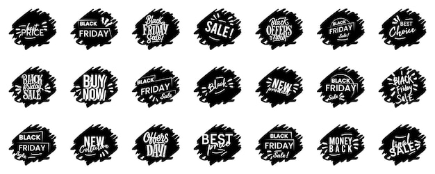 Étiquettes de badges Black Friday pour la vente et la promotion Collection de bannières de vente Black Friday Bannières de vente Black Friday sur pinceau à encre