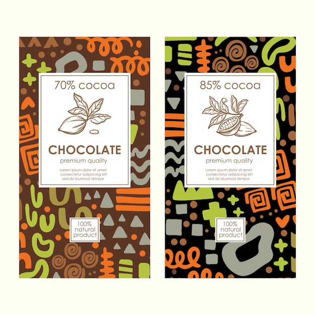 Vecteur Étiquettes de chocolat sur le pack abstrait vintage template in africana