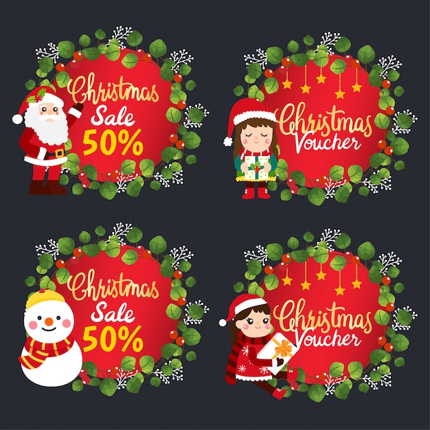 Vecteur Étiquettes et coupons de vente de noël.