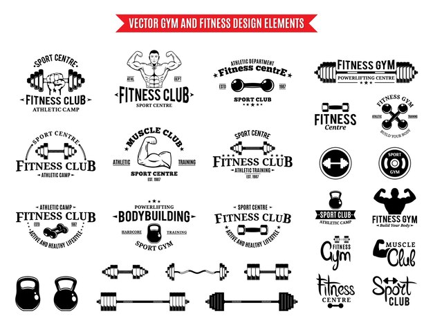 Vecteur Étiquettes et éléments de conception du logo du gymnase sportif et de remise en forme