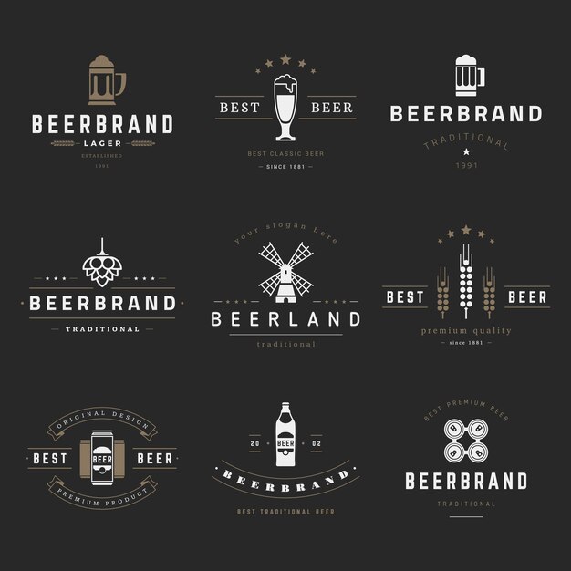 Vecteur Étiquettes d'emblèmes de logos de brasserie de bière vintage