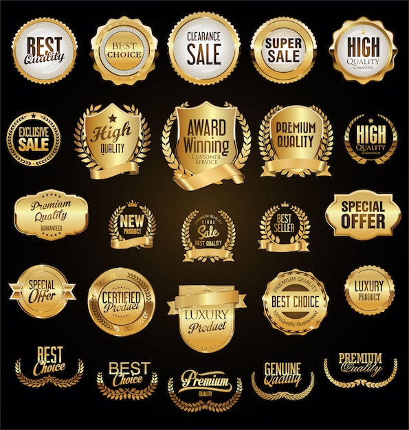 étiquettes et insignes vintage rétro doré