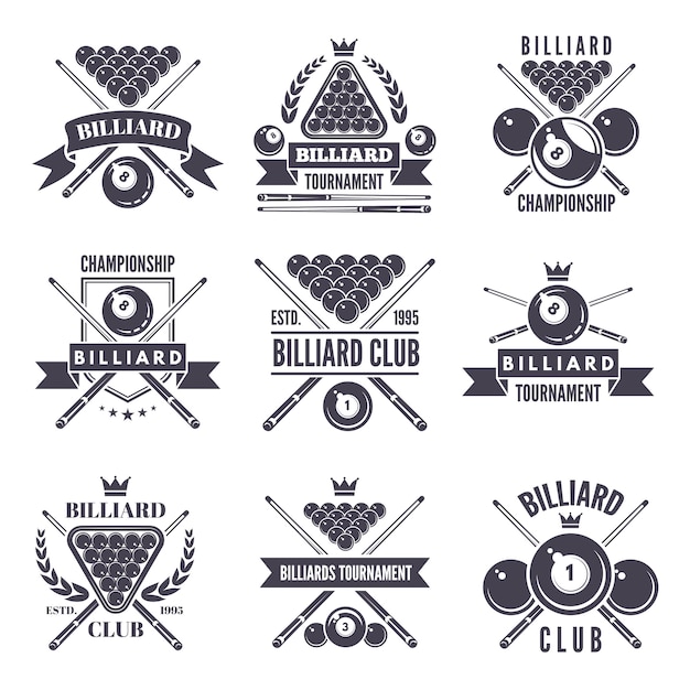 Étiquettes Ou Logos Monochromes Pour Club De Billard.