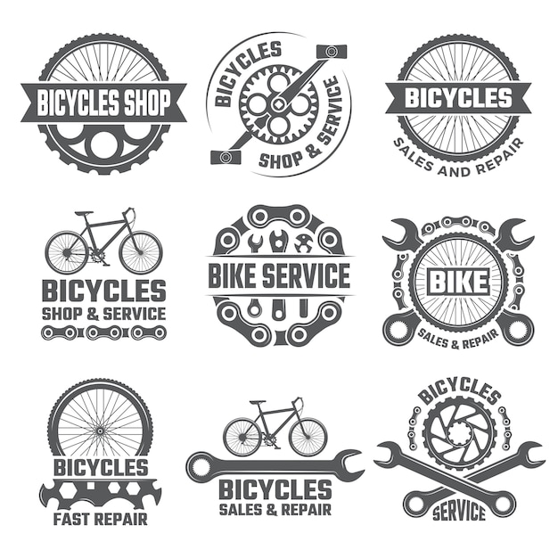 Vecteur Étiquettes et logos de sport sertis de pièces de vélo