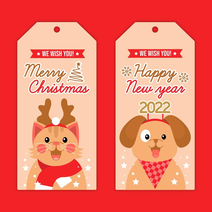 Étiquettes de Noël avec des animaux mignons