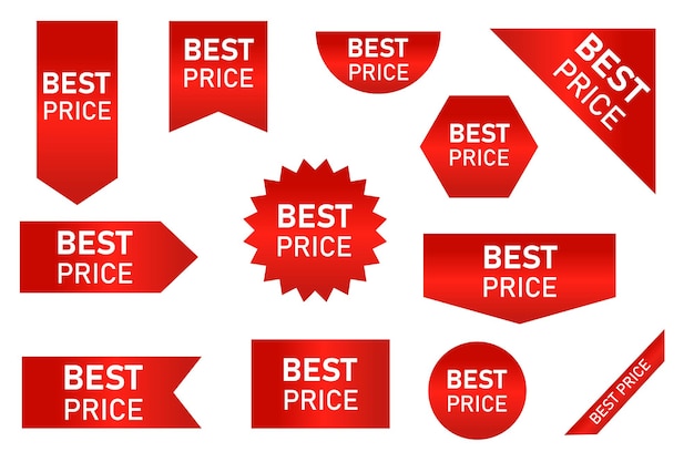Étiquettes de prix vector collection étiquettes de rubans rouges et autocollants illustration vectorielle meilleur prix