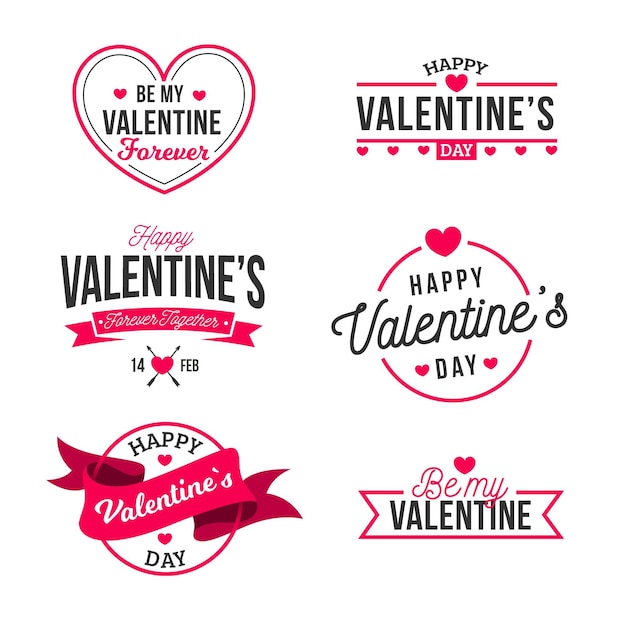 Vecteur Étiquettes de la saint-valentin design plat