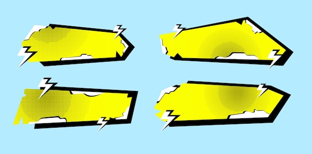 Vecteur Étiquettes de style comique dans diverses formes rectangulaires jaunes étiquettes d'autocollants d'illustration vectorielle plate