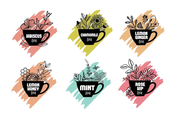 Vecteur les étiquettes de tisane pour l'emballage des tisanes icônes