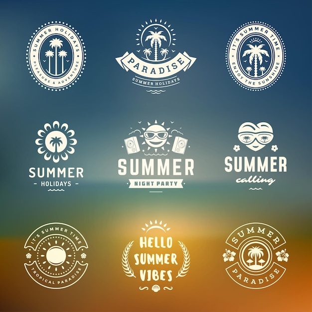 Étiquettes de vacances d'été et badges ensemble de conception de typographie rétro.