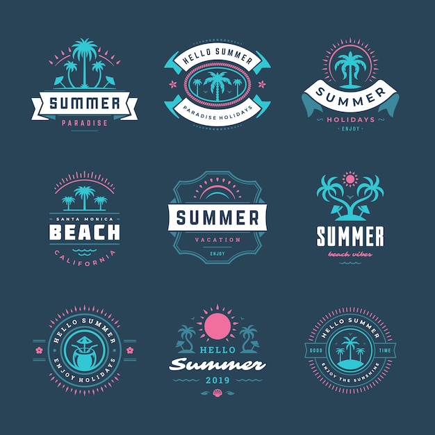 Vecteur Étiquettes de vacances d'été et badges ensemble de conception de typographie rétro