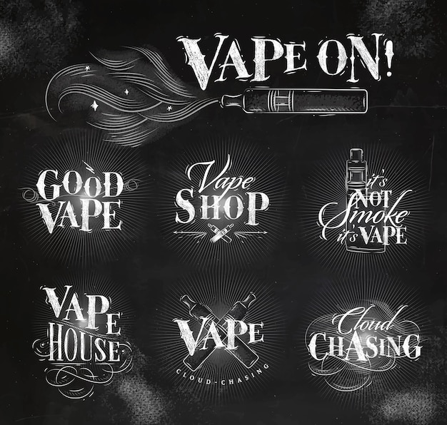 Étiquettes Vape en lettrage de style vintage bonne vape, chasse au nuage