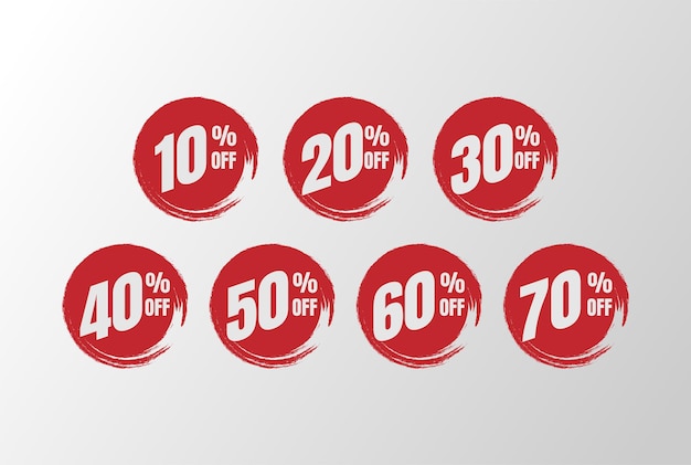 Étiquettes de vente set vecteur modèle pour cent vente étiquette symboles rabais promotion vente autocollant pinceau rouge