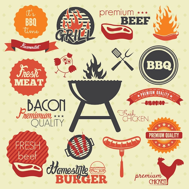 Étiquettes Vintage Grill BBQ