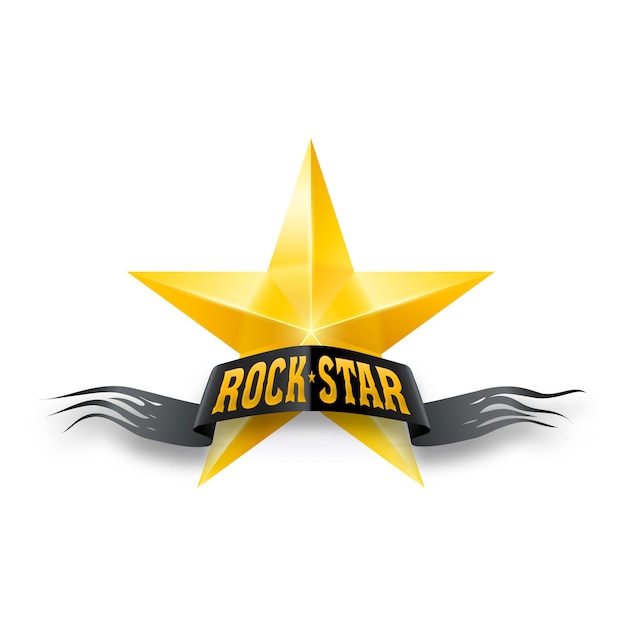 Étoile Dorée Avec Bannière Rock Star