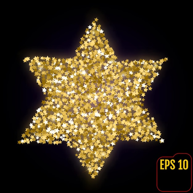 Étoile Dorée De David Isolée Sur Fond Noir Concept De Confettis D'étoiles Dorées Illustration Vectorielle