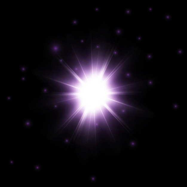 L'étoile a éclaté avec une brillance éclatante une étoile brillante une lumière rougeoyante violette a éclaté sur un fond transparent des rayons de soleil violets