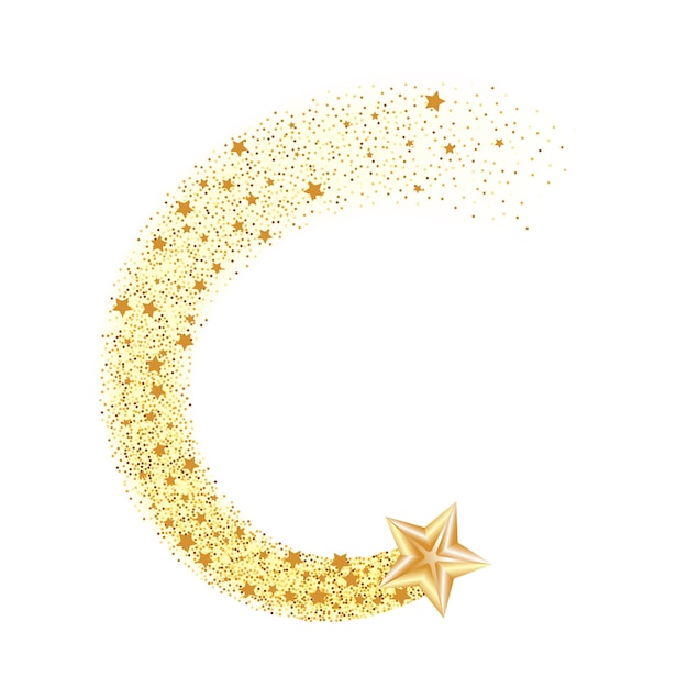 Vecteur Étoile filante avec traînée scintillante sparkle stardust vague brillante dorée avec des particules d'or