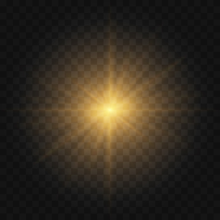 Vecteur étoile jaune d'or éclaté de poussière et d'éclat isolé. effet lumineux avec des rayons et des particules brillantes.