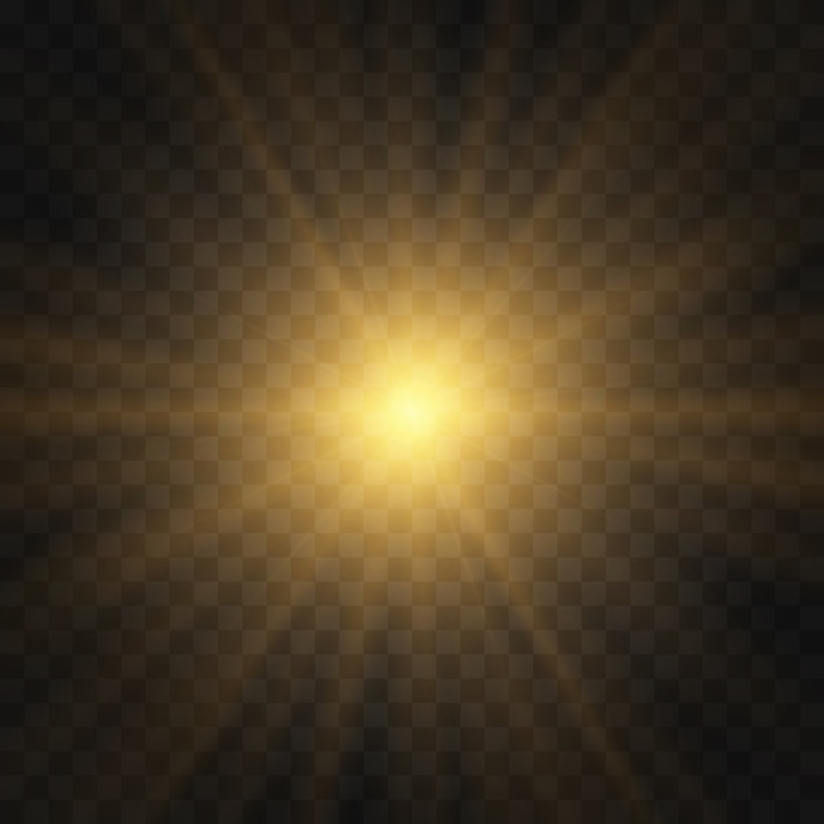Vecteur étoile jaune d'or éclaté de poussière et d'éclat isolé. effet lumineux avec des rayons et des particules brillantes.