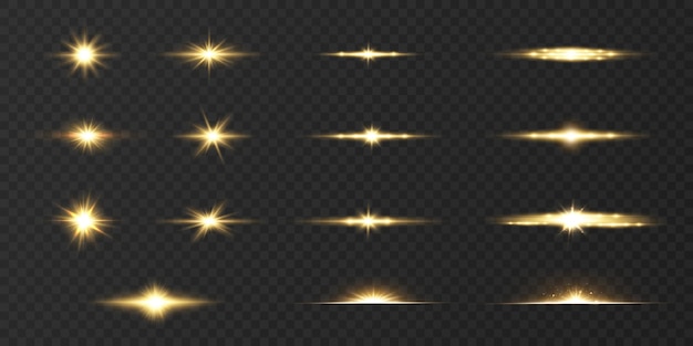 Étoile De Lumière Dorée Sur Fond Transparent Ensemble D'icônes De Lueur De Soleil Et De Lumière Des étoiles Isolées Vectorielles