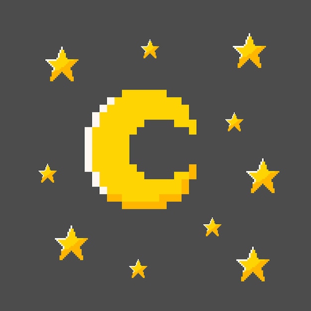 Vecteur une étoile et une lune avec un style pixel art