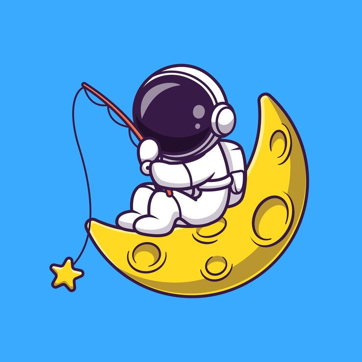 Vecteur étoile de pêche astronaute sur l'illustration de l'icône de vecteur de dessin animé de lune. concept d'icône de technologie science isolé vecteur premium. style de dessin animé plat