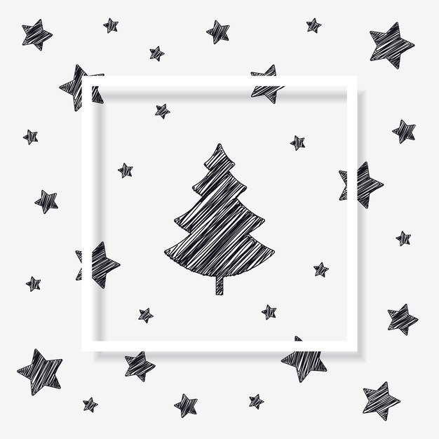 étoiles d'arbre de Noël carte de griffon cadre d'ombre dessin d'arrière-plan