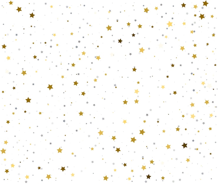 Vecteur des étoiles en confettis dorés et argentés sur une surface blanche brillante