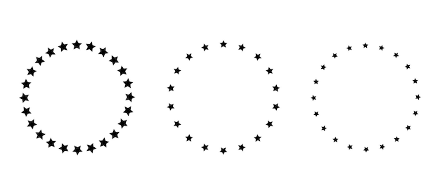 Étoiles dans un modèle de cercle pochoir Arrangement circulaire d'étoiles noires sur un fond blanc