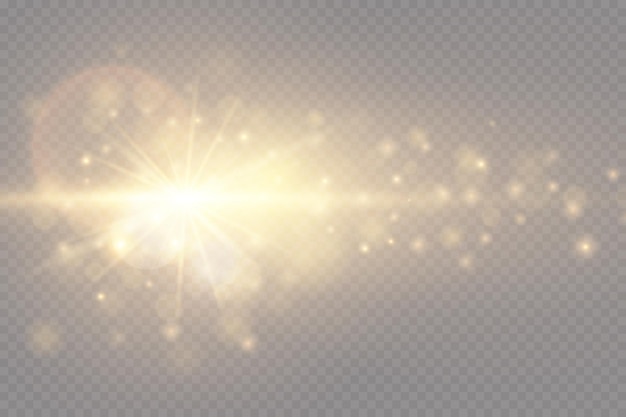 Étoiles Dorées Brillantes Effets De Lumière éblouissement Explosion De Paillettes Lumière Dorée Illustration Vectorielle